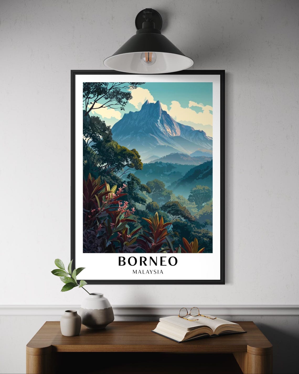 Borneo Malaysia Mount Kinabalu Rainforest Mountain Travel Poster