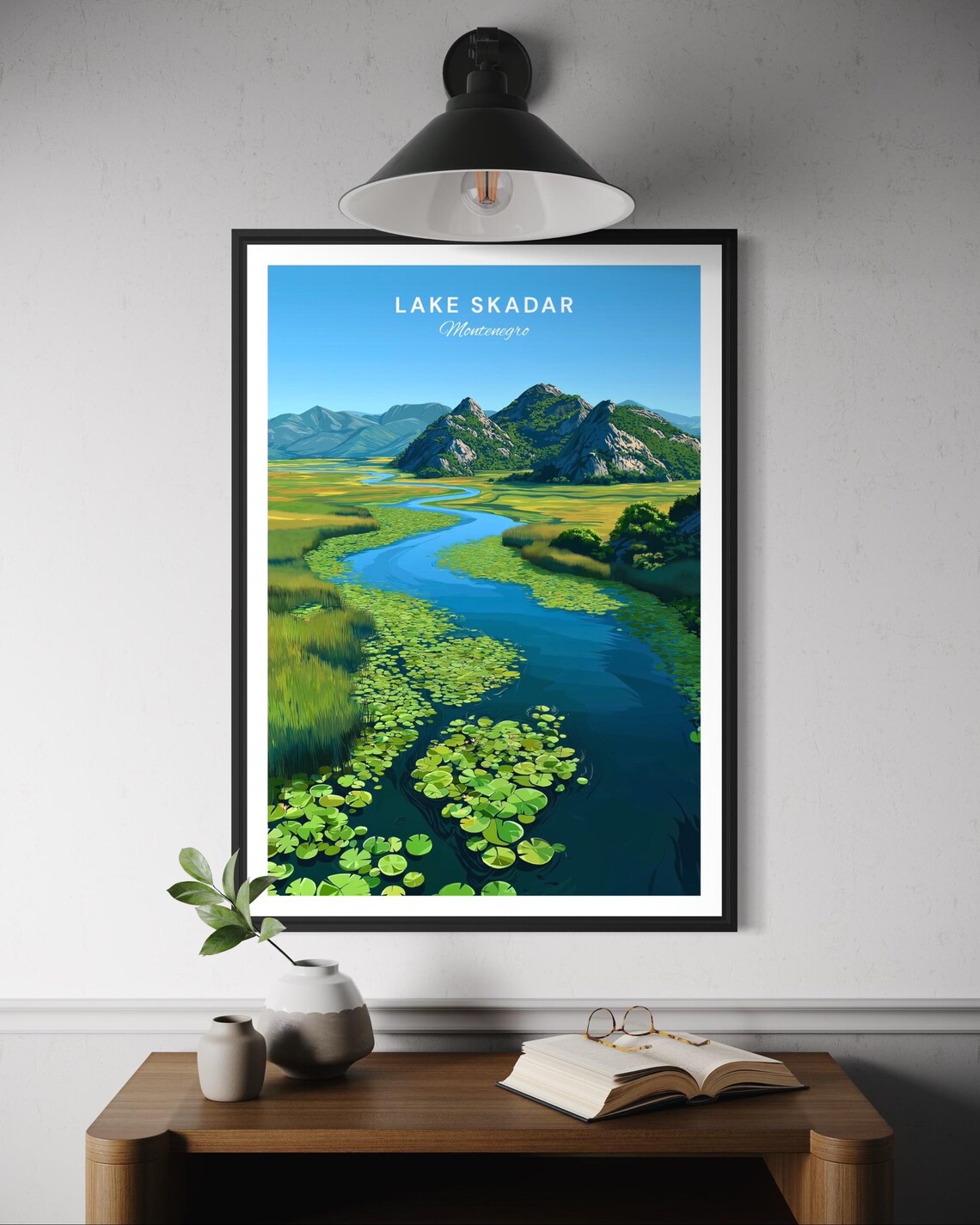 Lake Skadar Montenegro Travel Poster Lily Pads River Mountain Scenery