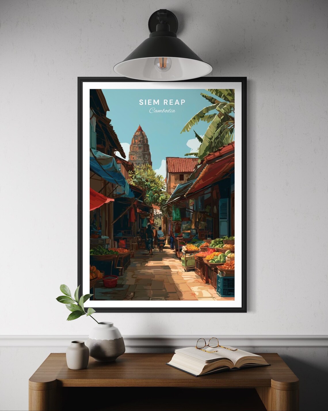 Siem Reap Travel Poster, Cambodia Market Art Print
