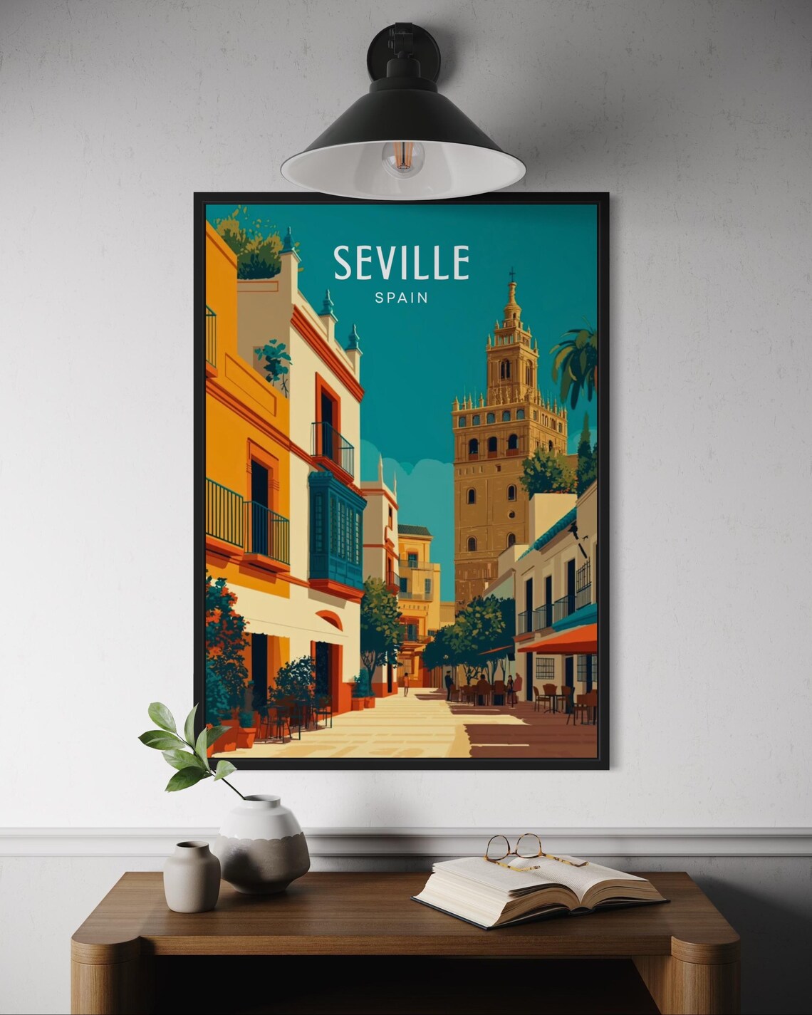 Seville Spain Historic Bell Tower Colorful Street Andalusia Travel Poster