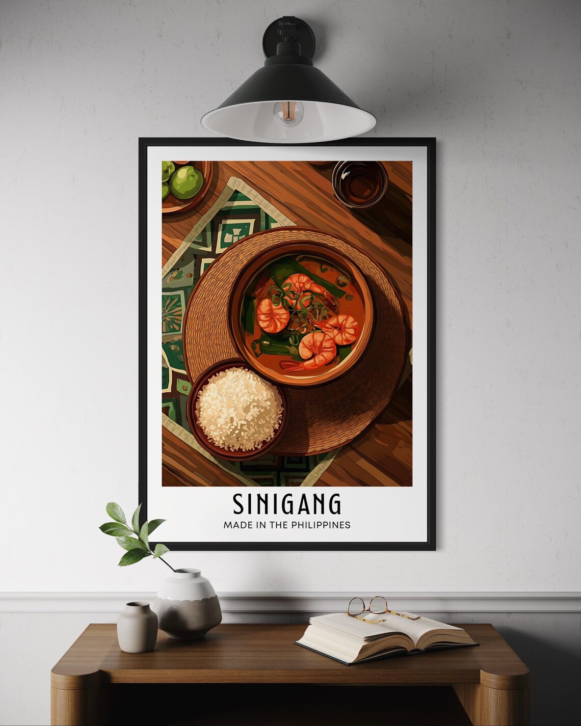 Sinigang Filipino Food Poster Shrimp Soup Rice Bowl Kitchen Illustration