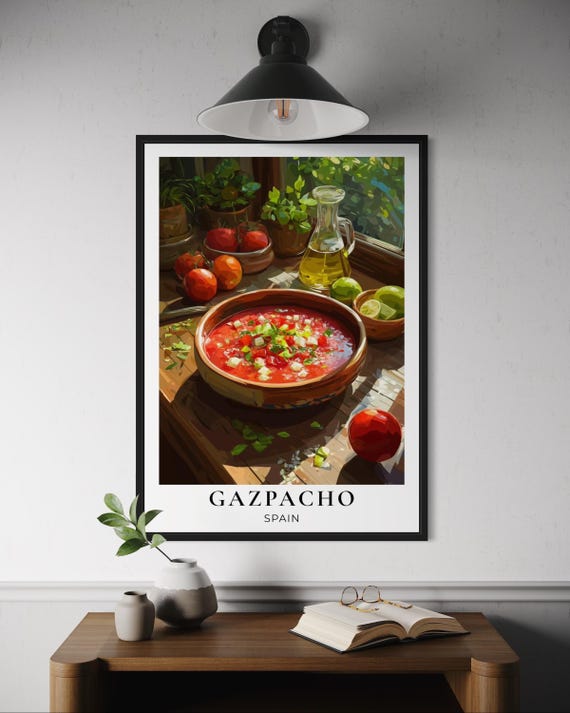 Gazpacho Spanish Food Poster Traditional Cold Tomato Soup Wall Art Kitchen Decor Mediterranean Cuisine Print Spain