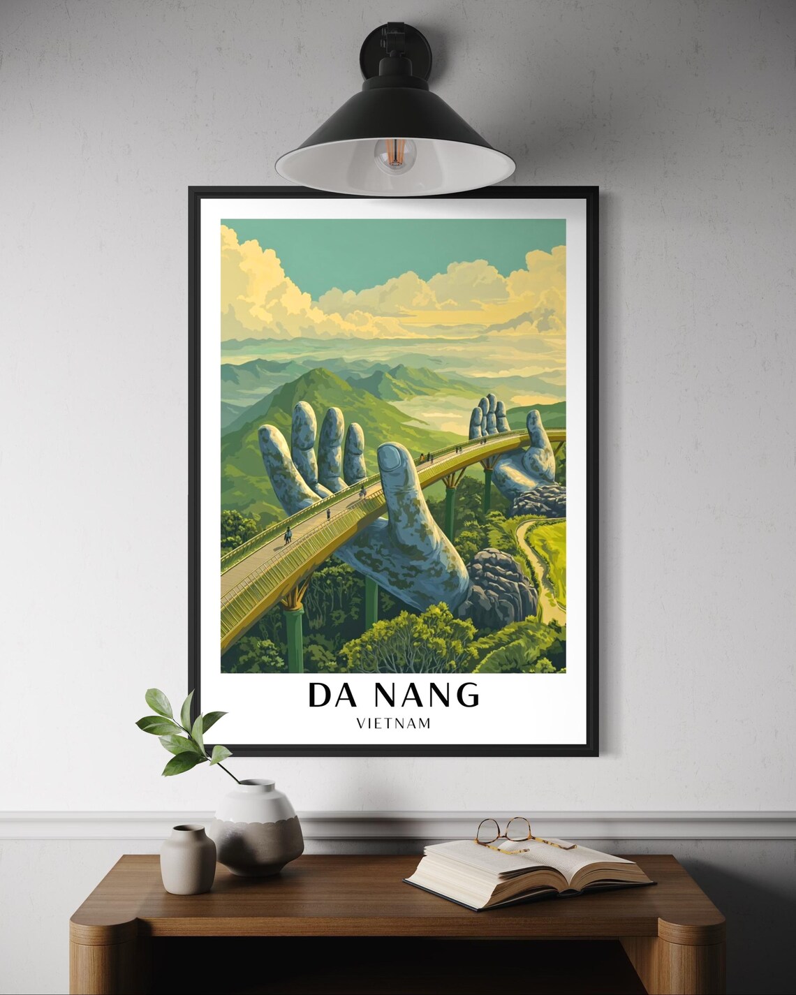 Da Nang Vietnam Travel Poster, Golden Bridge