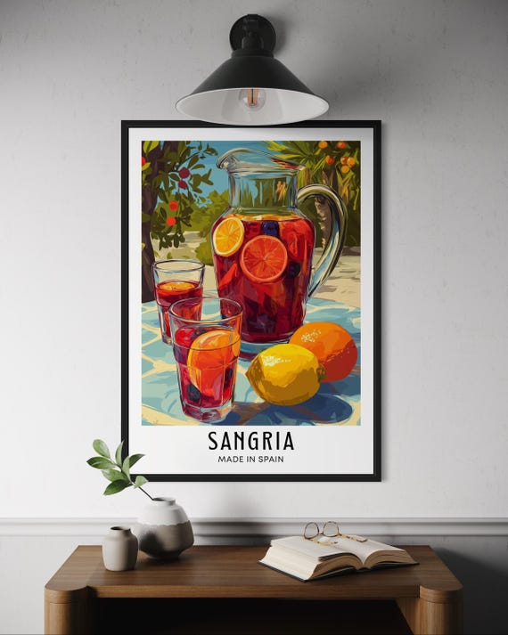 Spanish Sangria Cocktail Poster, Mediterranean Kitchen Art Print
