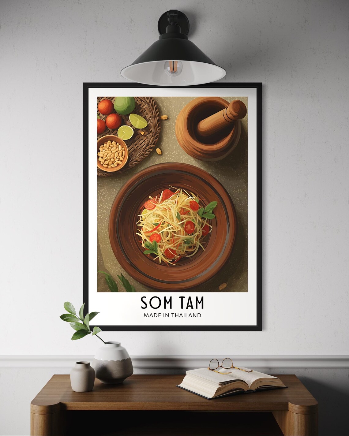 Som Tam Thai Papaya Salad Bowl Top Down Kitchen Food Poster Art