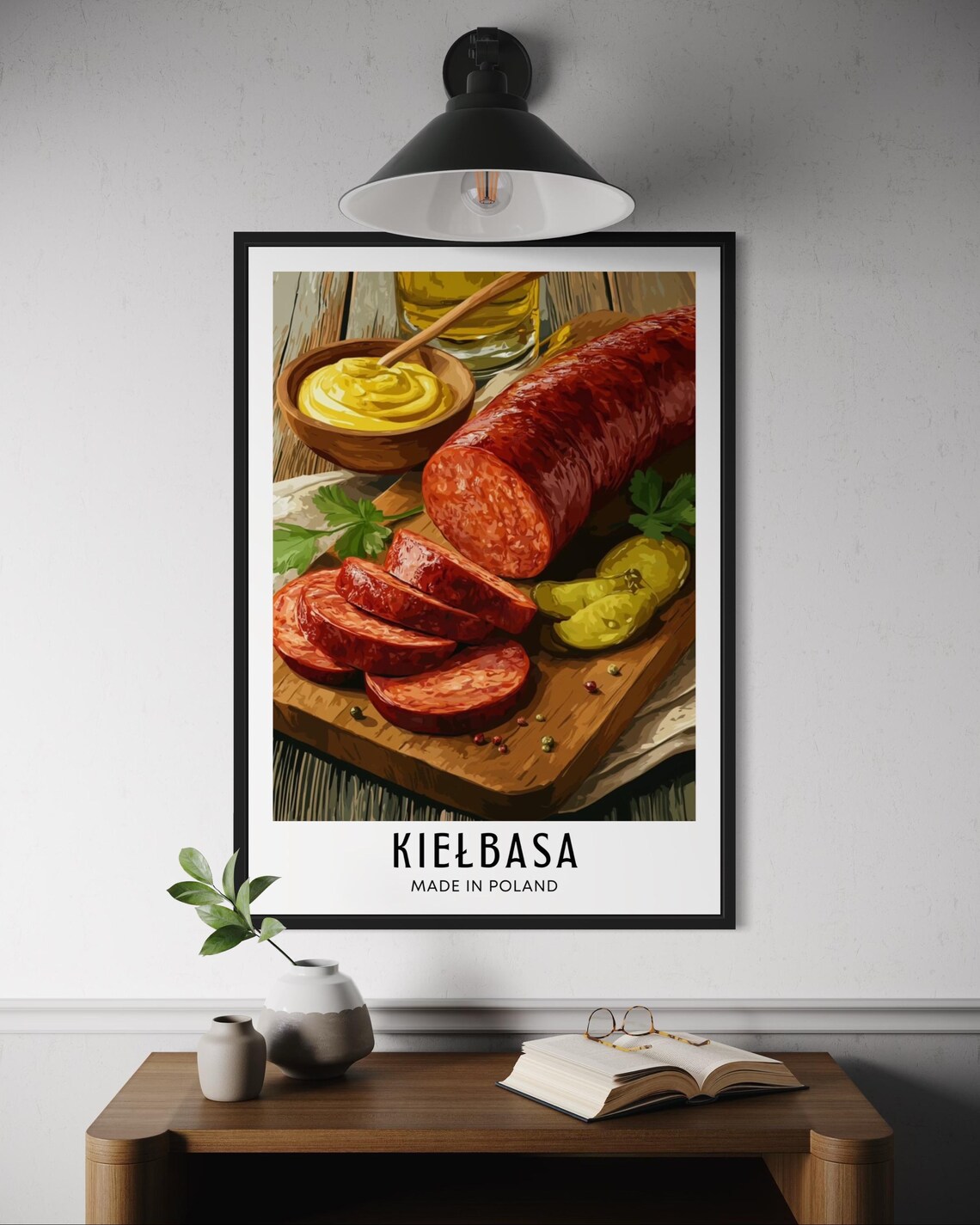 Kiebasa Polish Sausage Poster, Rustic Kitchen Art Print