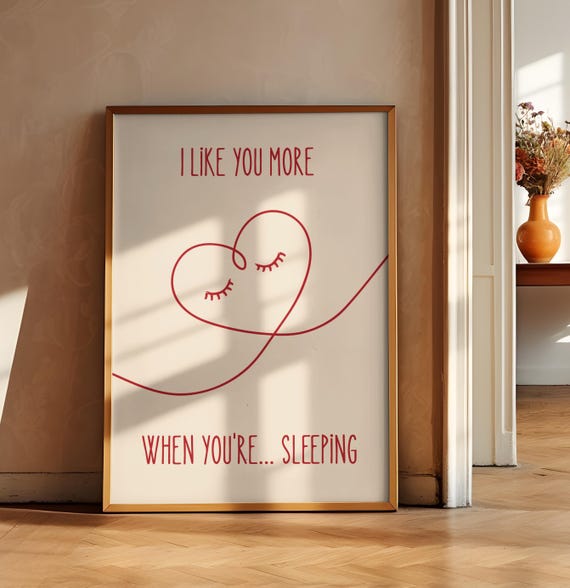 I Like You More When Youre Sleeping Funny Couple Wall Art Print Bedroom Decor