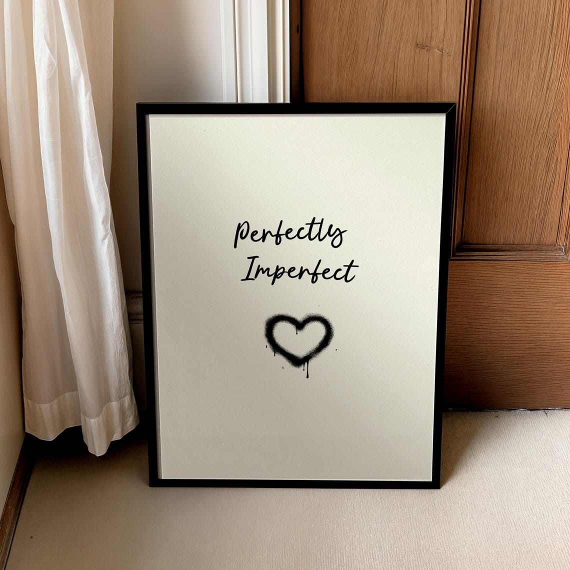 Perfectly Imperfect Script Quote Design With Spray Paint Heart Poster