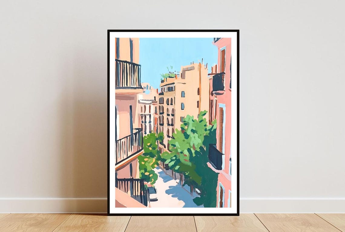 Barcelona Poster Barcelona Oil Painting Spain Wall Art Travel Poster Spain Print Barcelona Spain Poster European Wall Art Pastel Art