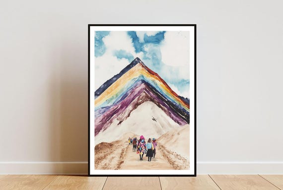 Rainbow Mountain Poster Rainbow Mountain Print Rainbow Mountain Watercolour Travel Poster Peru Print Rainbow Mountain Peru Peru Poster