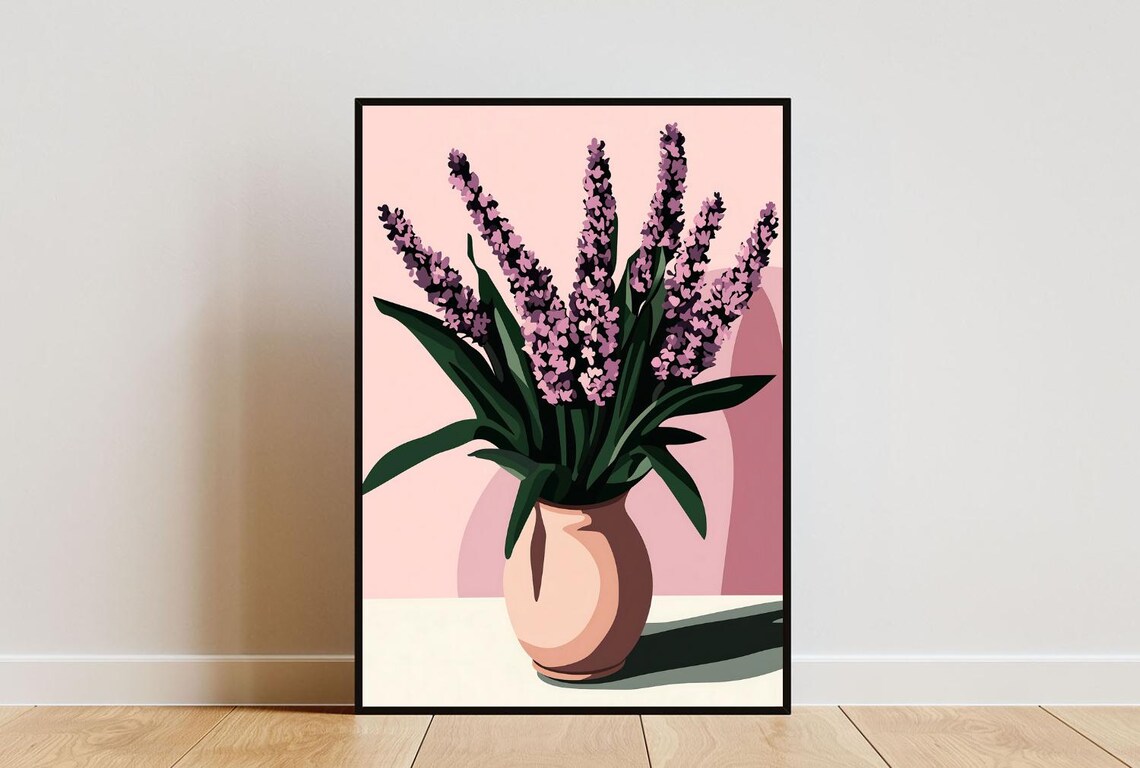Purple Hyacinth Blooms In Vase Pink Modern Floral Wall Poster