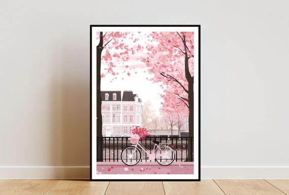 Amsterdam Poster Holland Print Netherlands Wall Art Travel Poster Netherlands Print Amsterdam Netherlands Wall Art Cherry Blossom Art