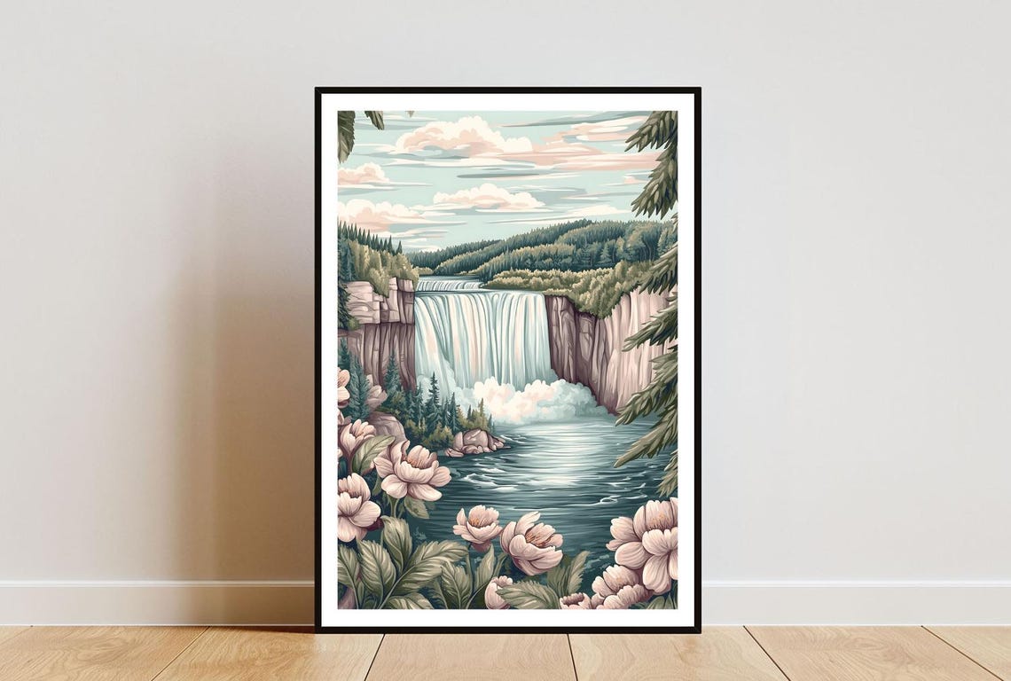 Niagara Falls Waterfall River Pines Vintage Canada Travel Poster