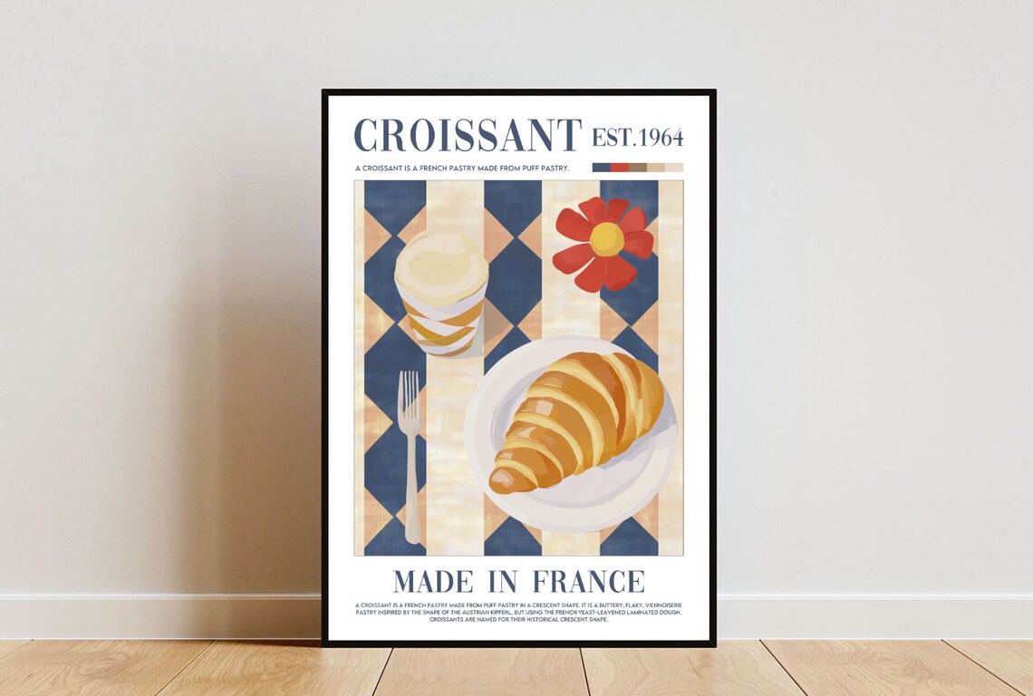 Croissant Est 1964 Made in France Vintage Retro Bakery Food Poster