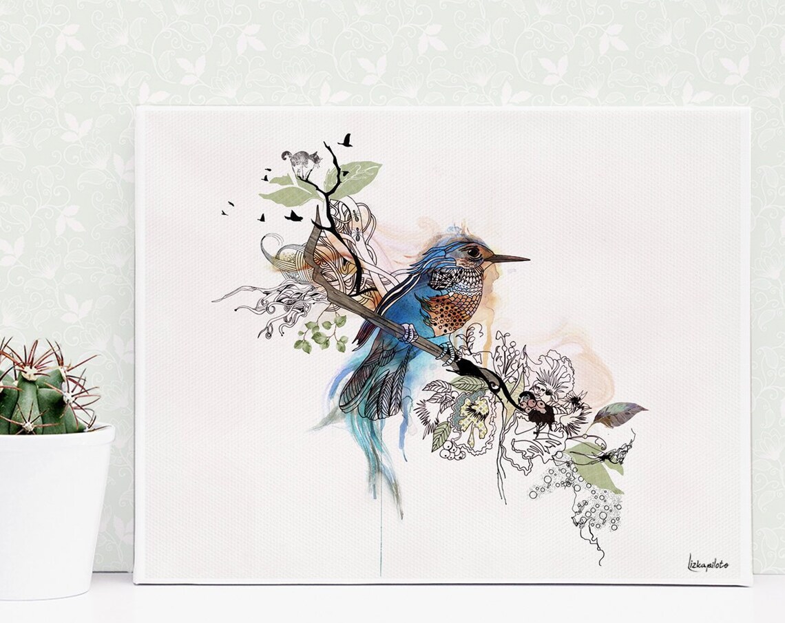 Blue Bird Watercolor Art Print, Bird Lover Gift