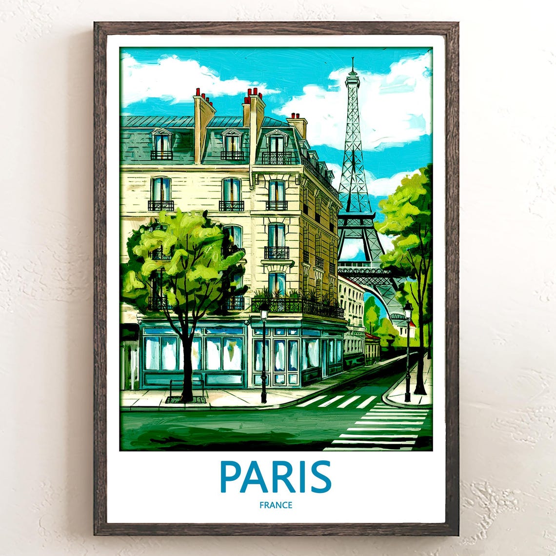 Paris Eiffel Tower Behind Classic Haussmann Corner Building Poster