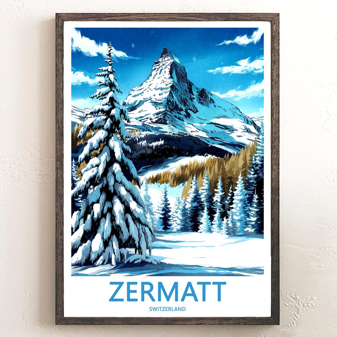 Zermatt Matterhorn with Majestic Snow-Laden Evergreen Forest Poster