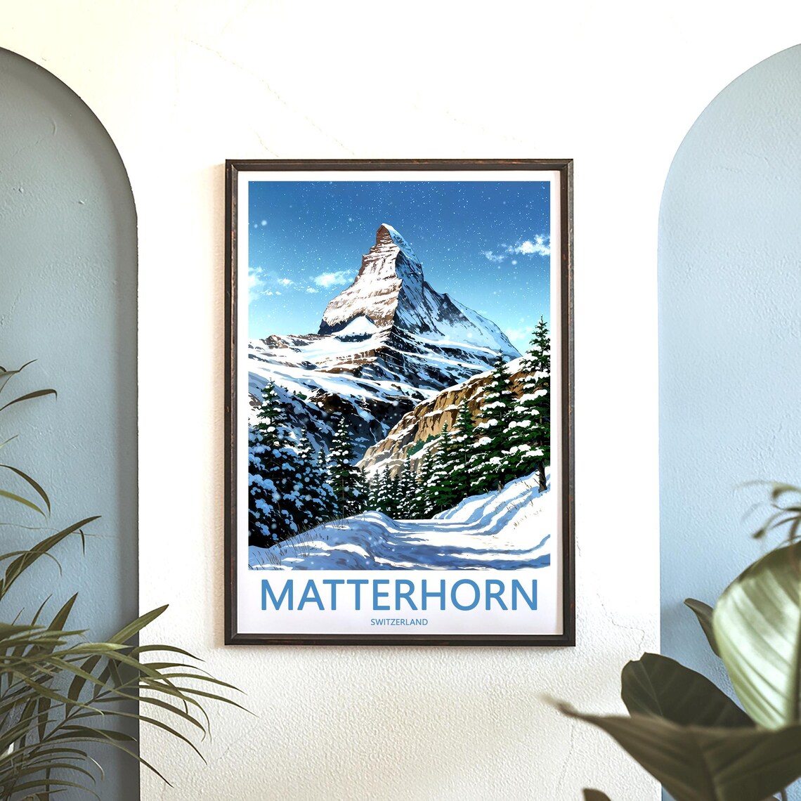 Matterhorn Snowy Pine Forest Winter Wonderland Switzerland Poster - Image 3