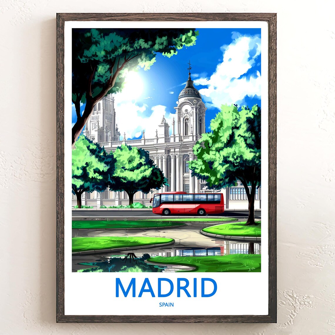 Madrid Colorful Illustrated Park and Palace Scene Travel Poster