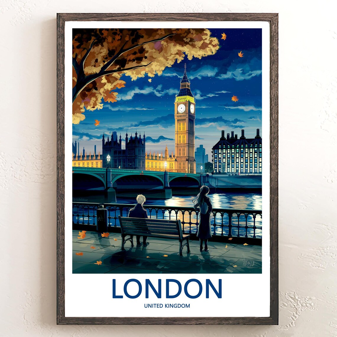 Big Ben at Night in Autumn with a Riverside Viewpoint Poster