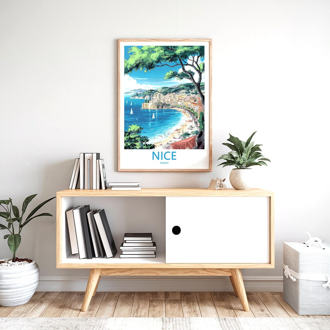 Nice France Bay View Framed By Pine Branches Travel Art Poster - Image 2