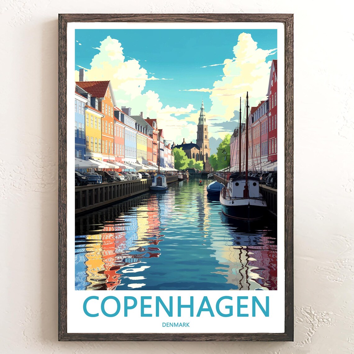 Copenhagen Nyhavn Harbor Colorful Houses Boats Denmark Travel Poster