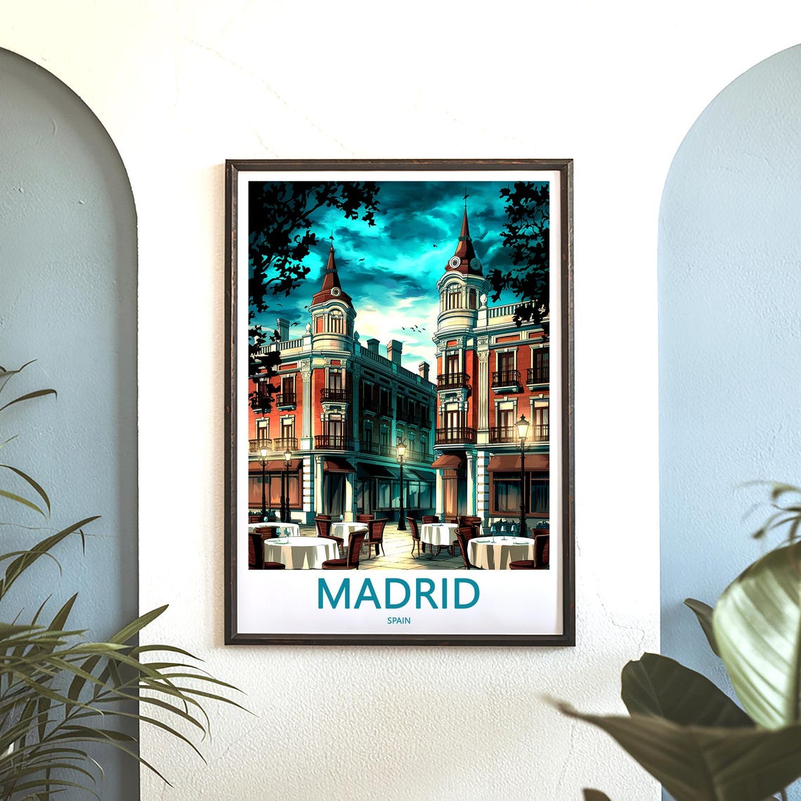 Madrid Night Cafe Corner Historic Facade Illustration Poster - Image 3