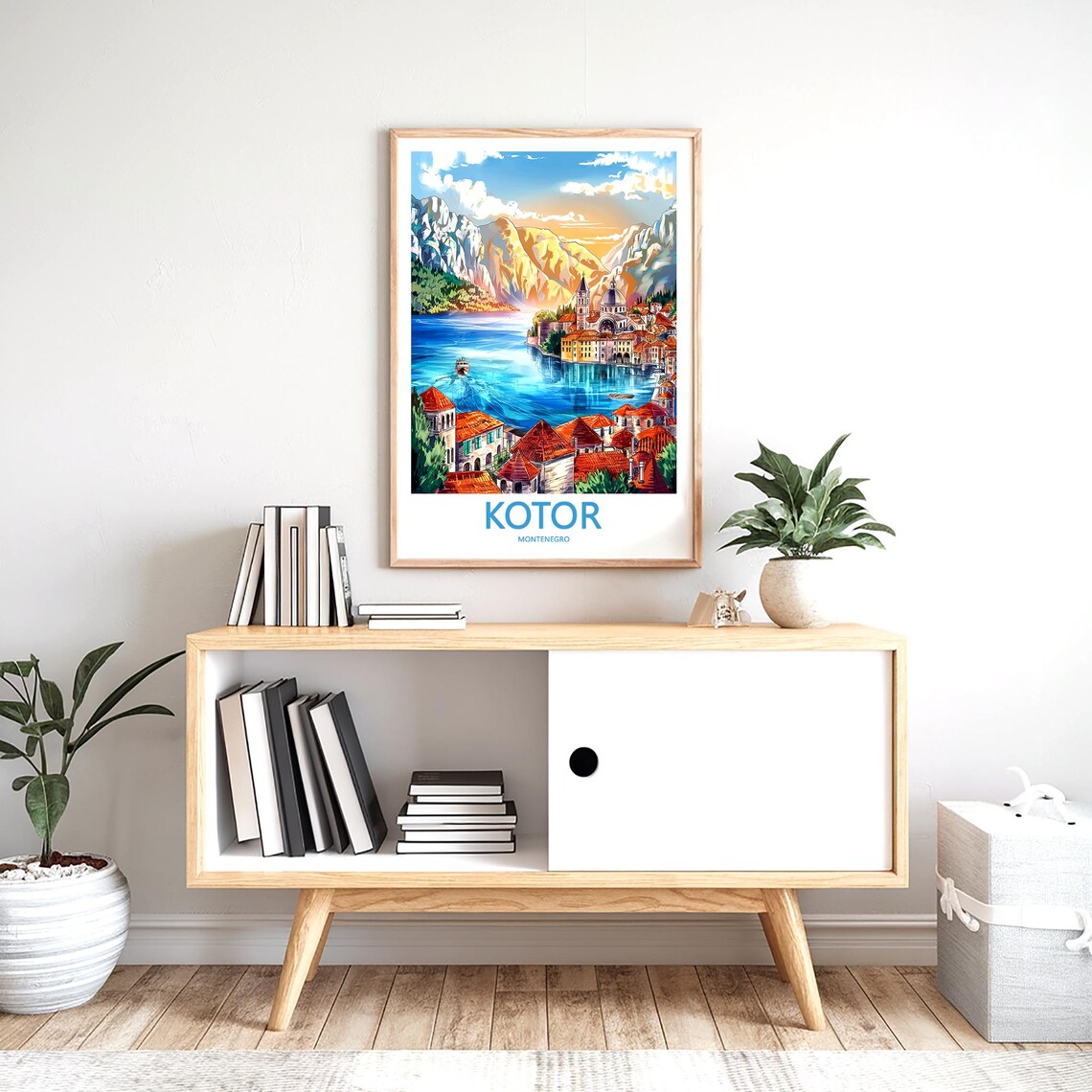 Kotor Montenegro Bay Golden Cliffs Waterfront Painted Travel Poster - Image 2