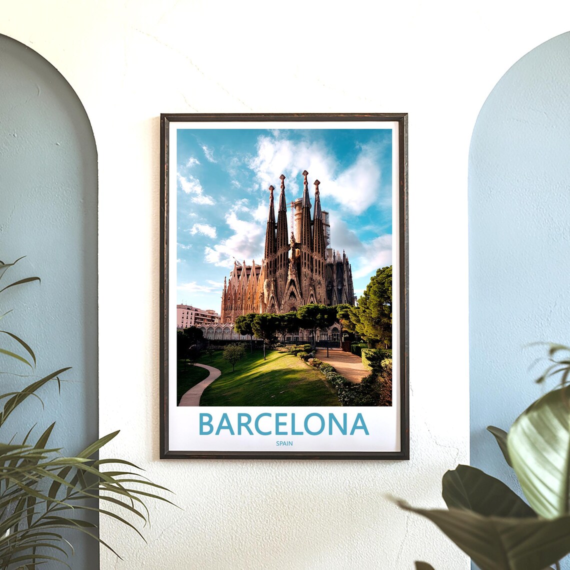 Barcelona Sagrada Familia Daytime Photo with Park Lawn Travel Poster - Image 3
