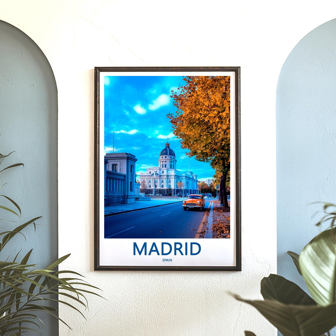 Madrid White Palace Blue Dome Autumn Street Photo View Poster - Image 3