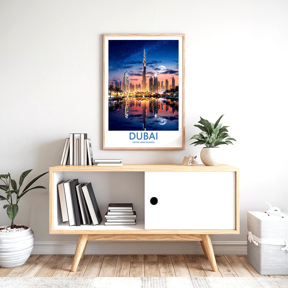 Dubai Night Full Moon Skyline with Sparkling Reflections Travel Poster - Image 2