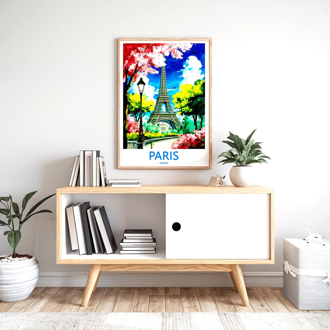 Eiffel Tower Red Blossom Garden Lamppost Spring France Poster - Image 2