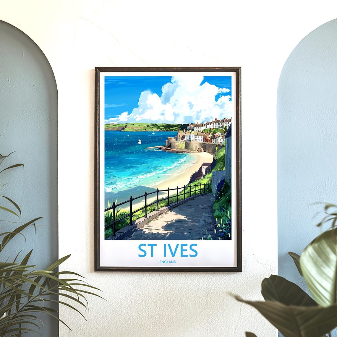 St Ives England Cliffside Coastal Path Overlooking Beach Poster - Image 3