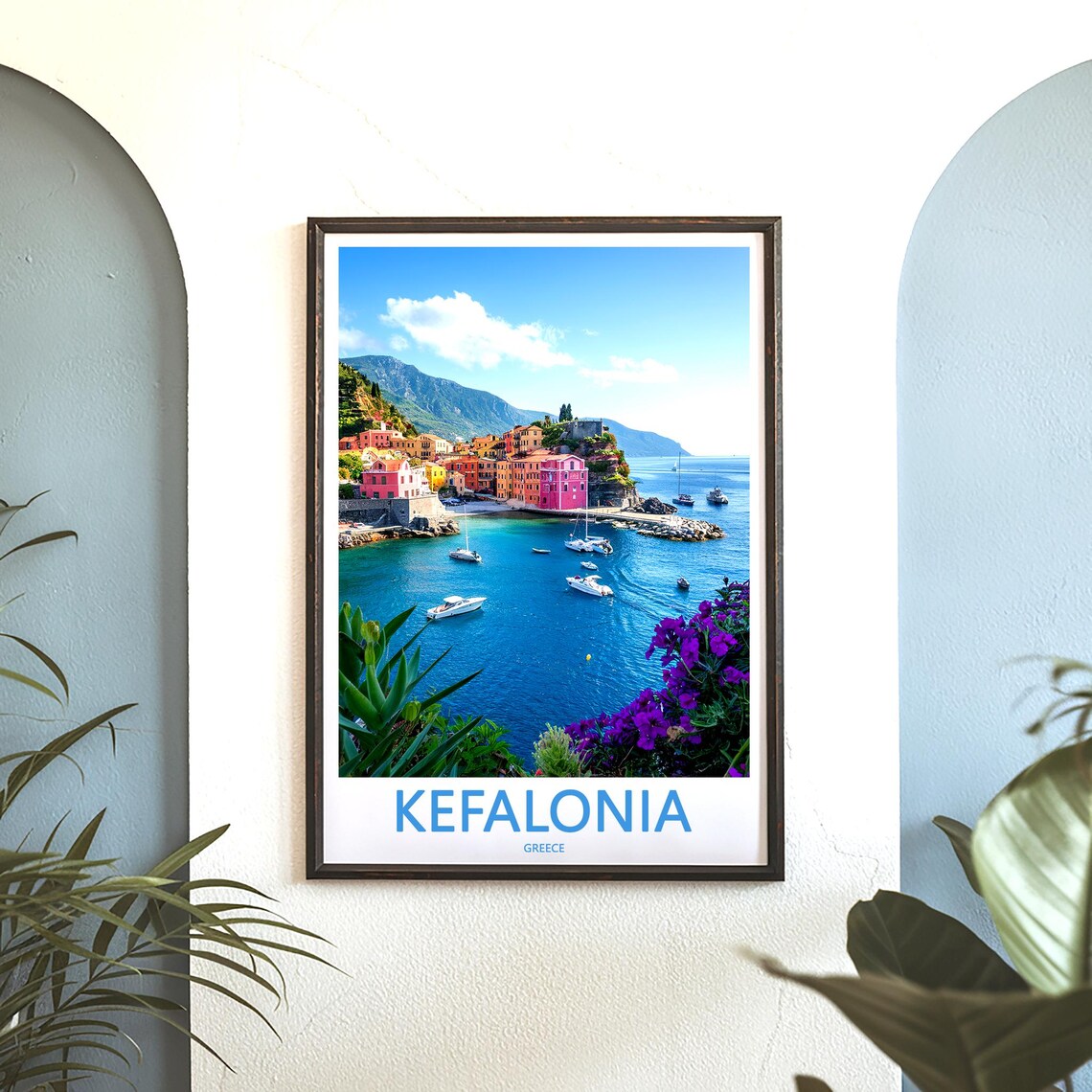 Kefalonia Greece Colorful Harbor Boats Turquoise Bay Photo Poster - Image 3