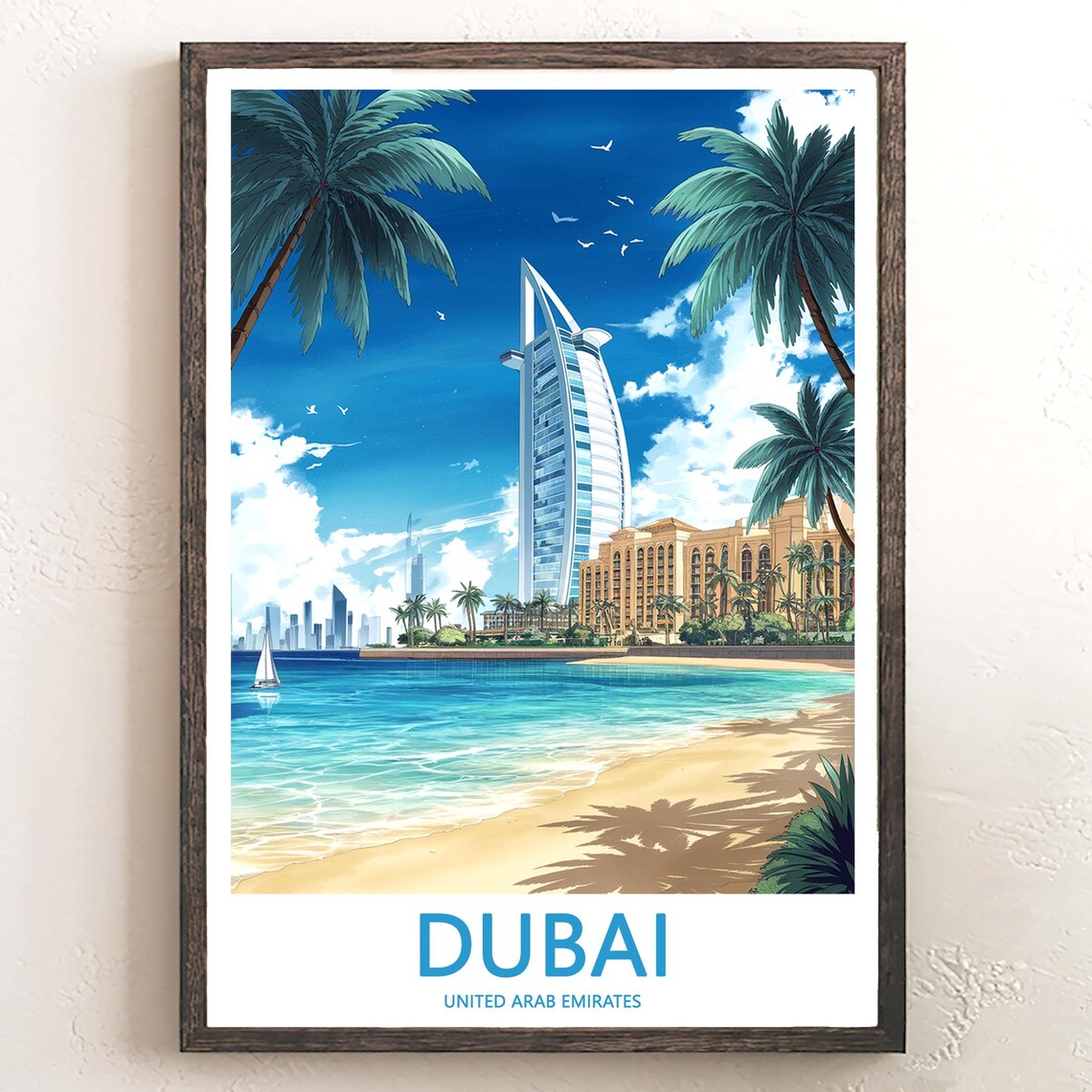 Dubai Burj Al Arab Jumeirah Resort Beach Elegant Travel Poster