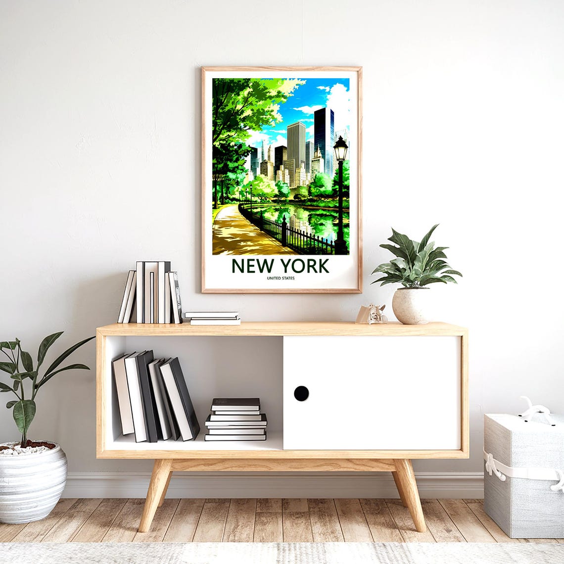 Serene Central Park Pond with the Manhattan Skyline Behind Poster - Image 2
