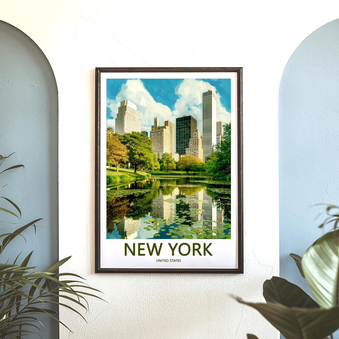 New York Central Park Lily Pad Pond Skyscraper Reflection Poster - Image 3