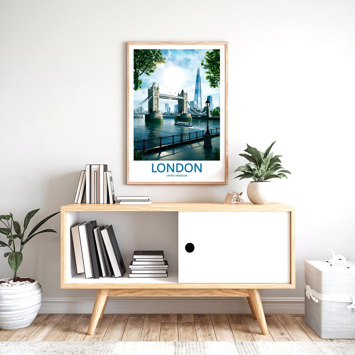 Tower Bridge and The Shard on a Summer Day Illustration Poster - Image 2