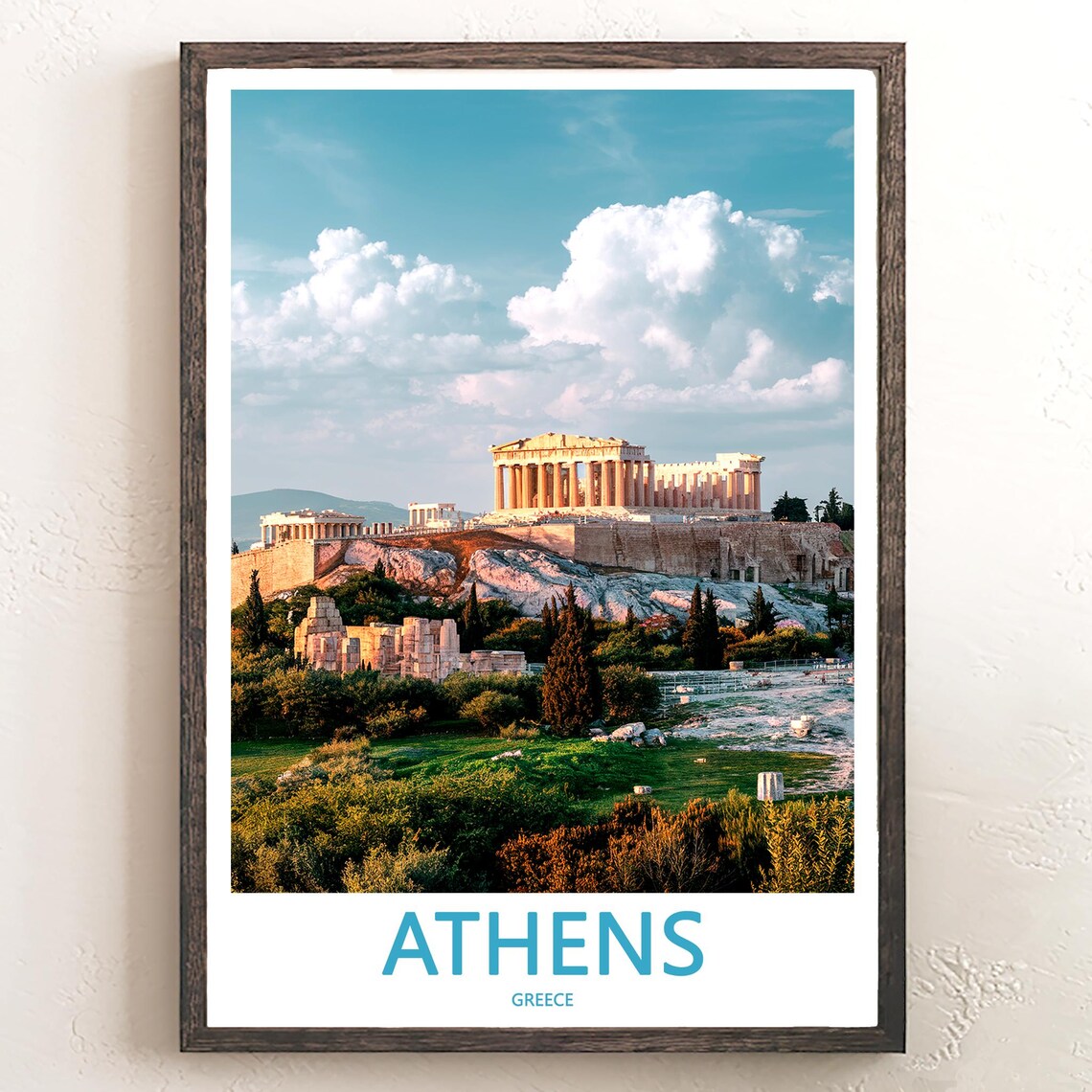 Athens Acropolis Daylight Green Slopes Photography Art Poster