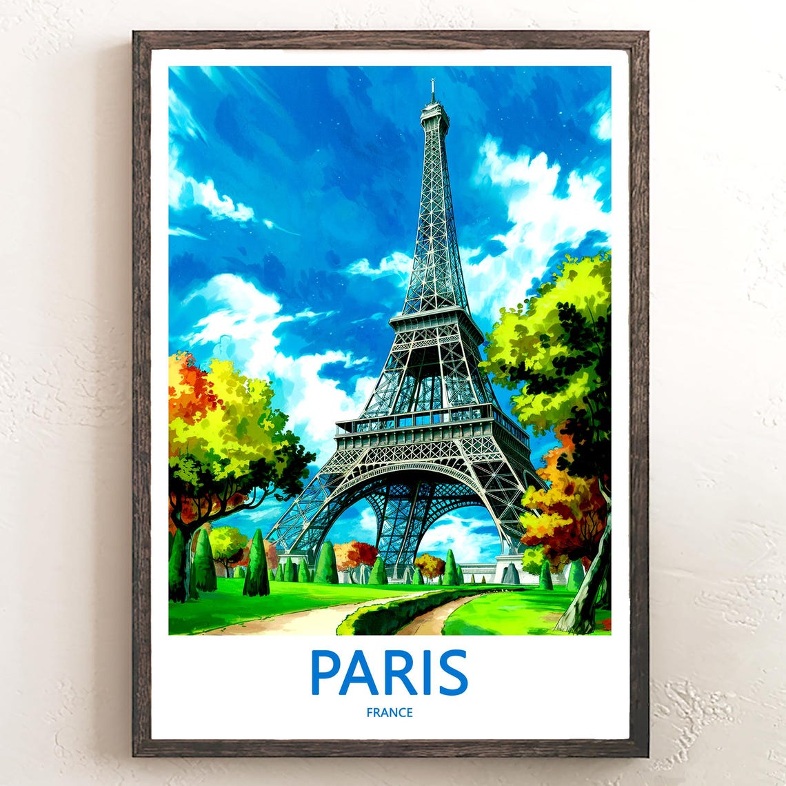Eiffel Tower Viewed from Below Through Green Park Gardens Poster