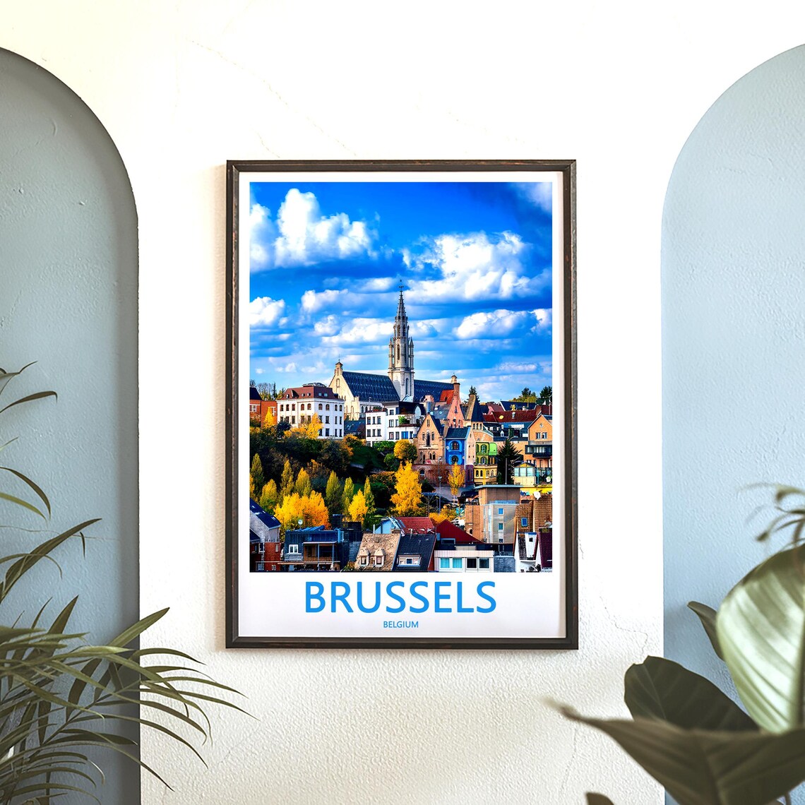 Brussels Belgium Church Spire Over Autumn Rooftops View Poster - Image 3