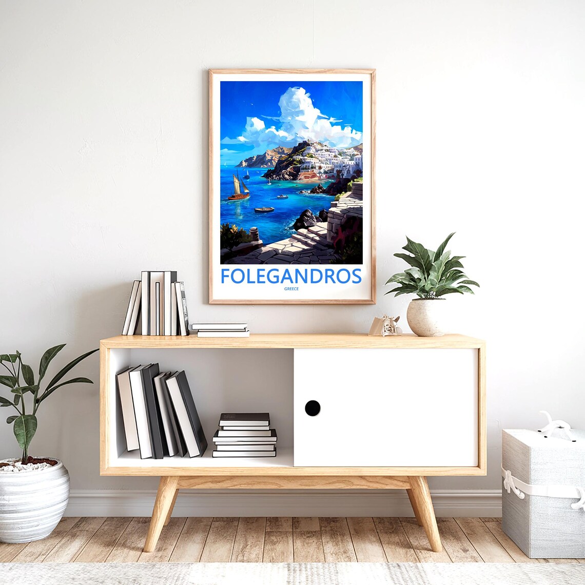 Folegandros Whitewashed Cliff Village and Sailboats Travel Poster - Image 2