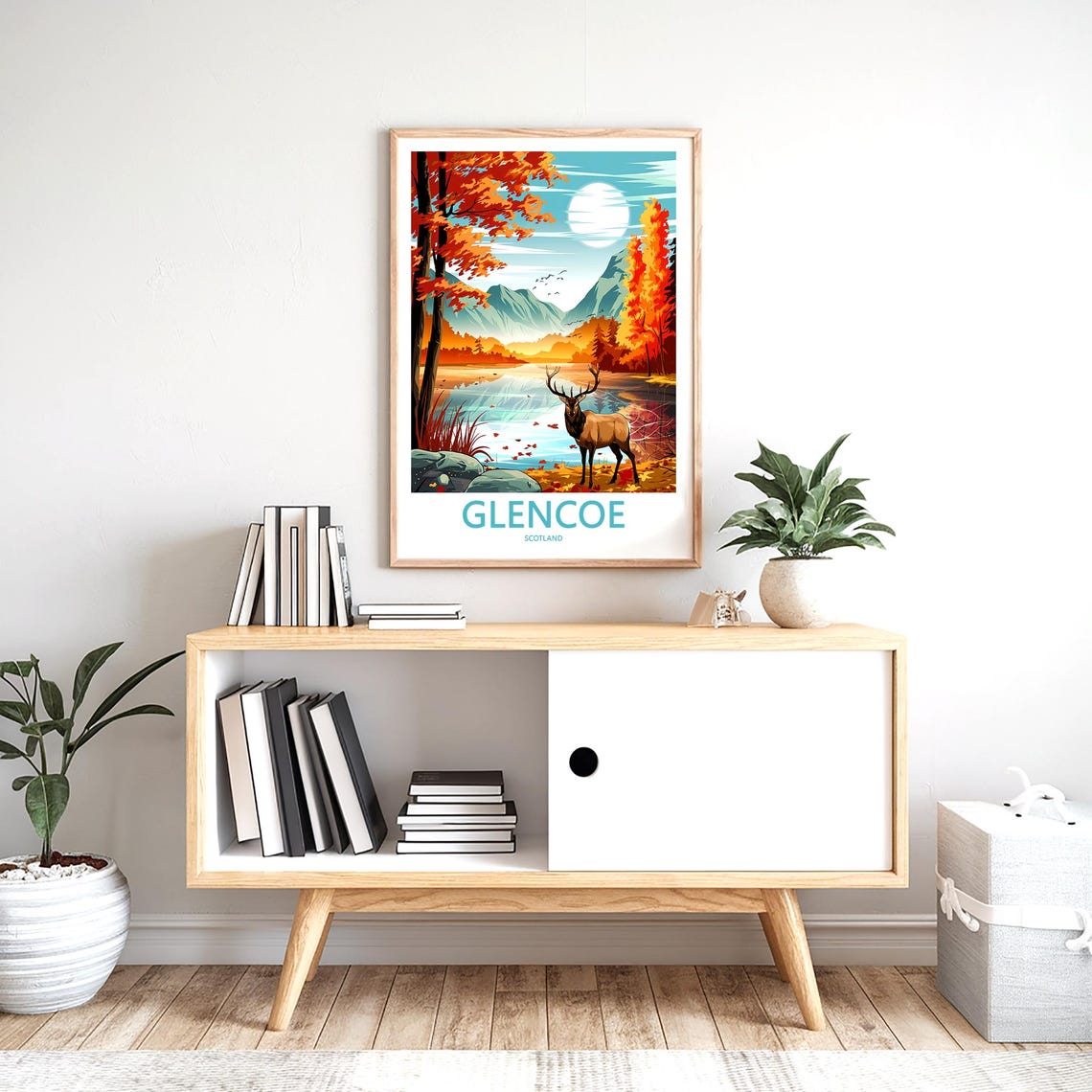 Glencoe Scotland Autumn Stag by the Loch Waterside View Poster - Image 2