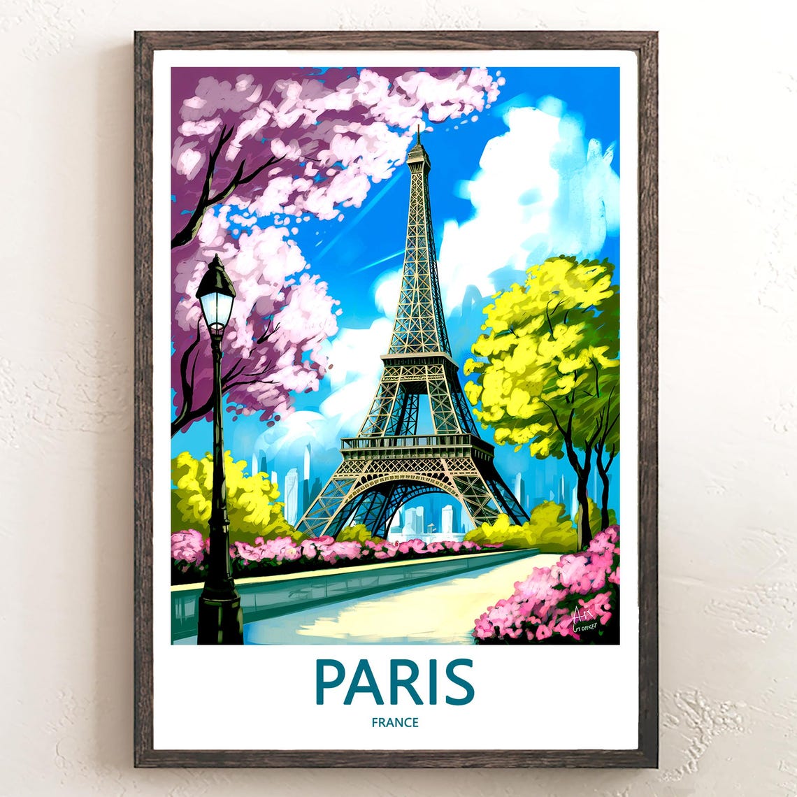 Eiffel Tower Purple Blossom Park Path Lamppost Spring Paris Poster