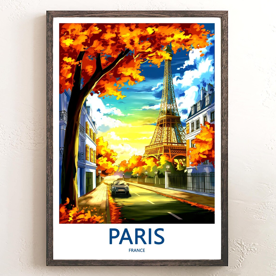 Eiffel Tower Golden Autumn Avenue Vintage Style Travel Poster