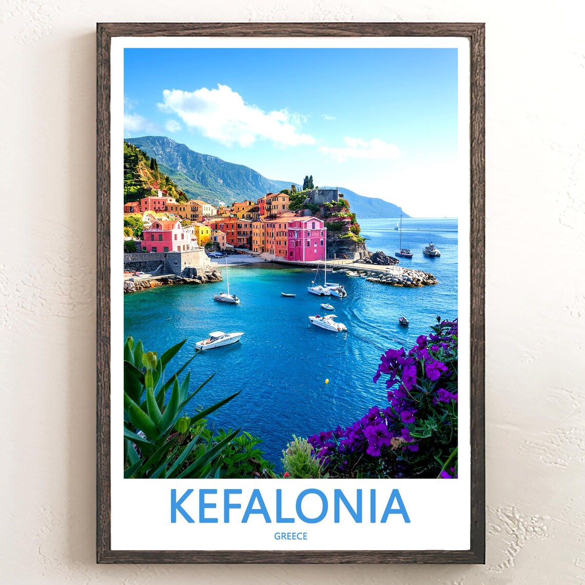Kefalonia Greece Colorful Harbor Boats Turquoise Bay Photo Poster
