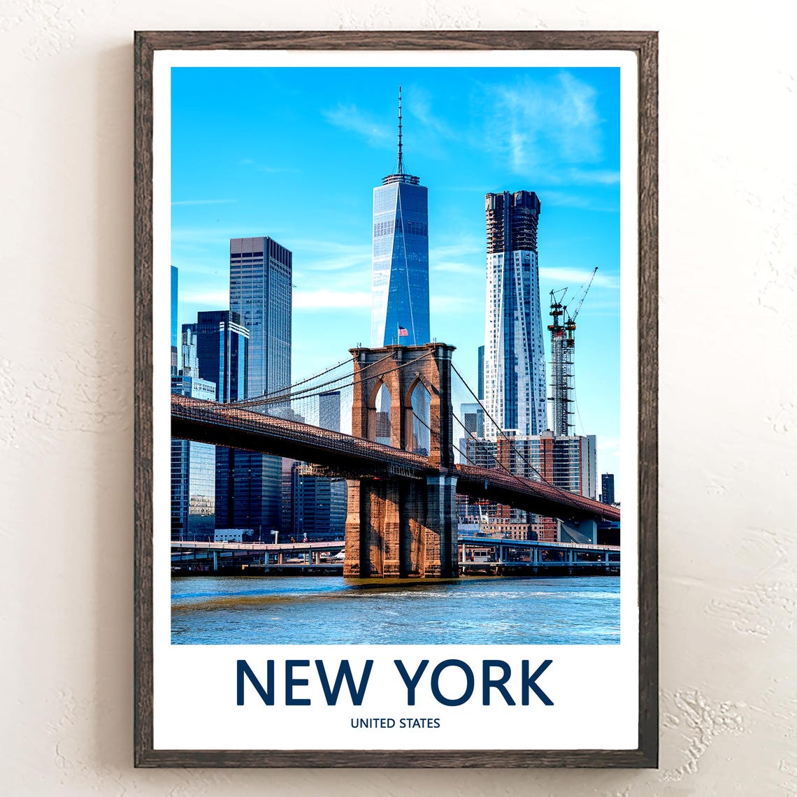 New York Brooklyn Bridge One World Trade Center Daytime Travel Poster