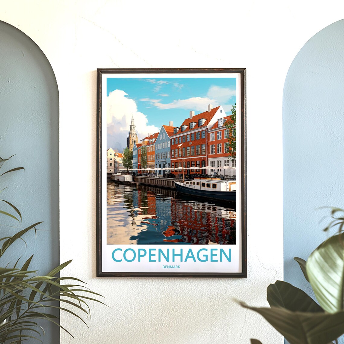 Copenhagen Nyhavn Red Townhouses Mirrored Canal Denmark Travel Poster - Image 3