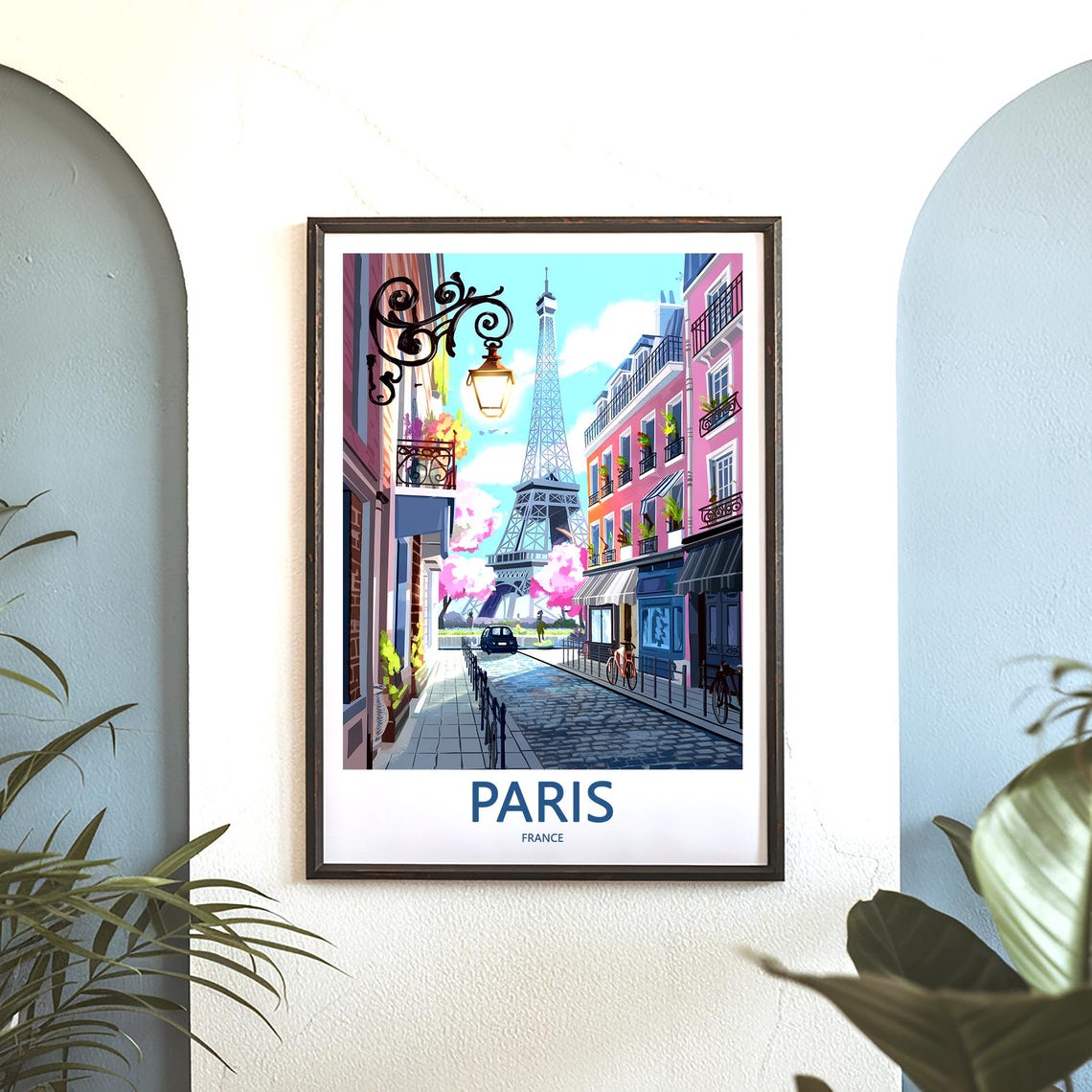 Eiffel Tower Narrow Lane Hanging Lantern Blossoms Paris Poster - Image 3