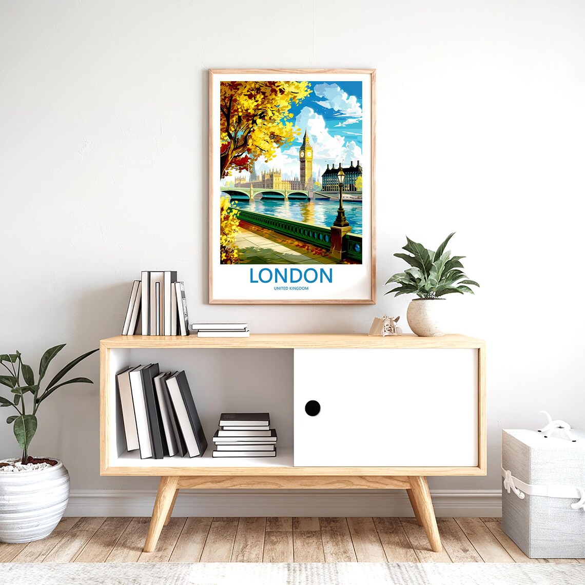 London Big Ben Golden Autumn Embankment Lamp Post Walk Poster - Image 2
